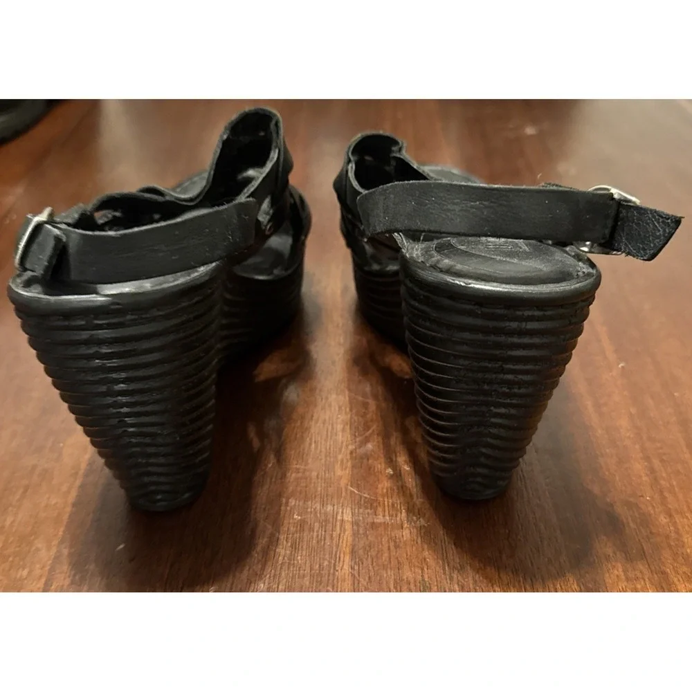 Born Women's Black Leather Wedge Sandals Size 9 / 40.5M – Comfort Platform Heel - Picture 4 of 11